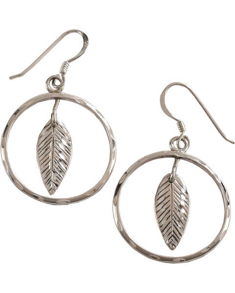 Silver Legends Women's Feather Diamond Cut Dangle Earrings , Silver, hi-res