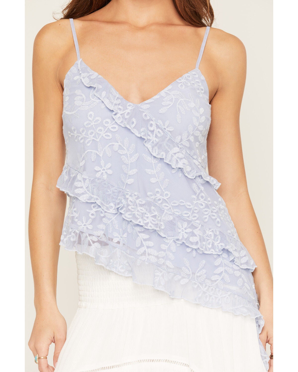 Image #3 - Originality Women's Asymmetrical Frill Cami Top, Blue, hi-res