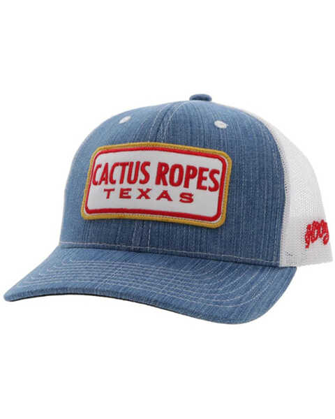 Hooey Boys' Denim Cactus Ropes Patch Trucker Cap, Indigo, hi-res
