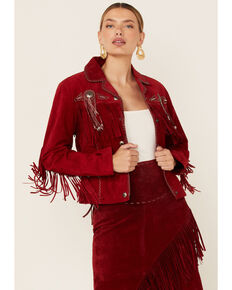 Scully Fringed Suede Leather Jacket, Red, hi-res