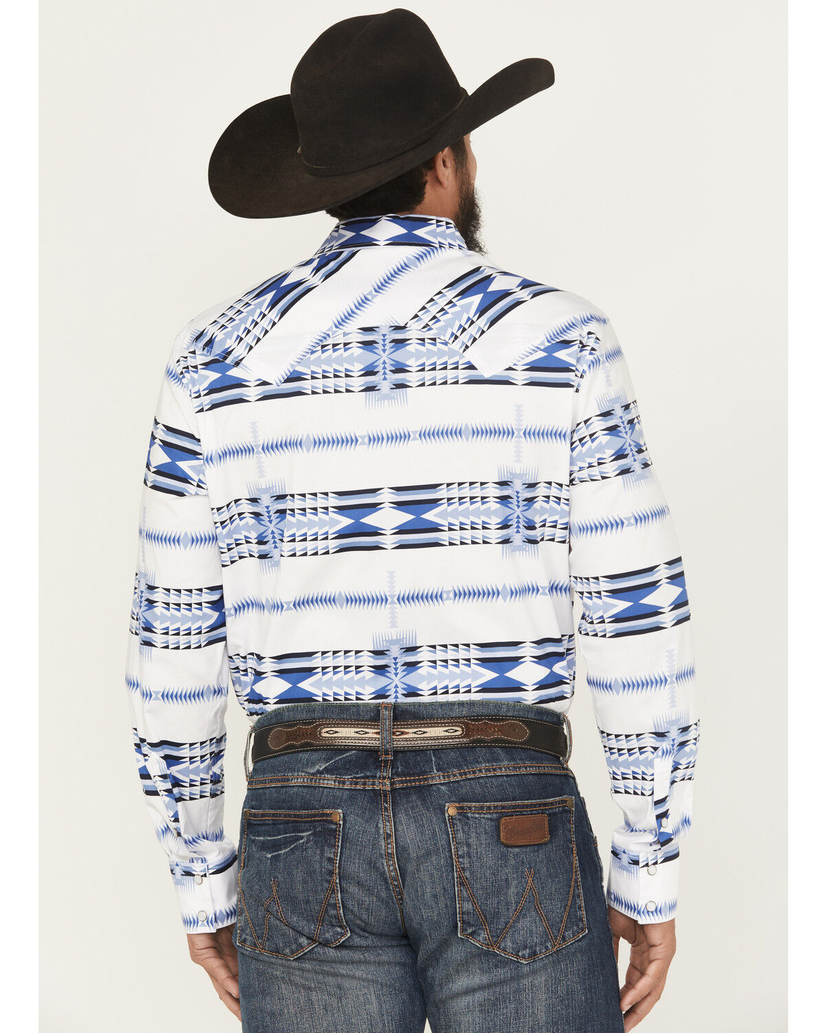 Image #4 - Rock & Roll Denim Men's Southwestern Print Long Sleeve Snap Stretch Western Shirt, White, hi-res