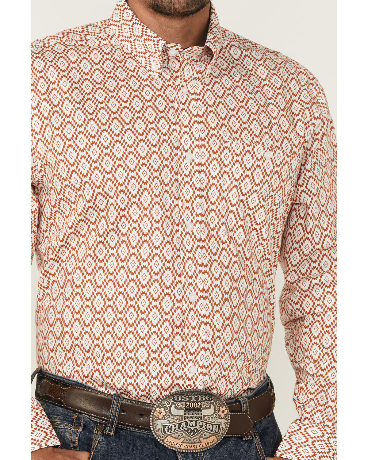 Image #3 - RANK 45® Men's Desert Walk Southwestern Print Long Sleeve Button-Down Stretch Western Shirt, Caramel, hi-res