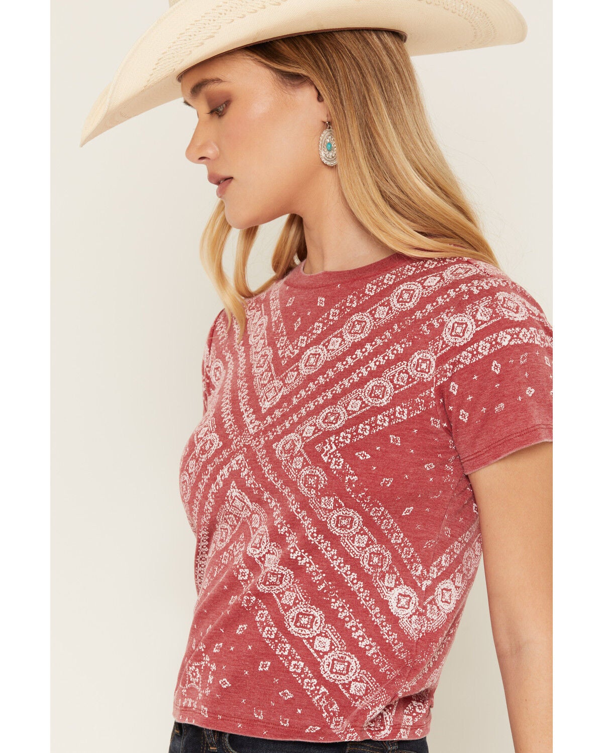 Image #2 - Blended Women's Bandana Print Short Sleeve Graphic Tee, Red, hi-res