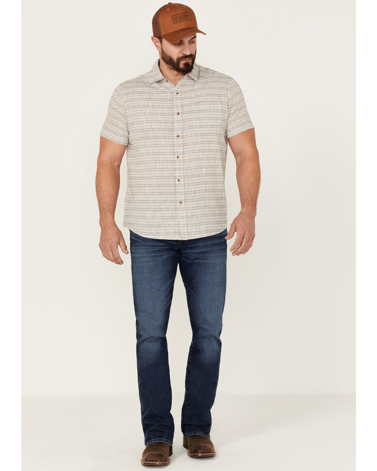 Image #2 - North River Men's Dobby Horizontal Stripe Short Sleeve Button Down Western Shirt, White, hi-res