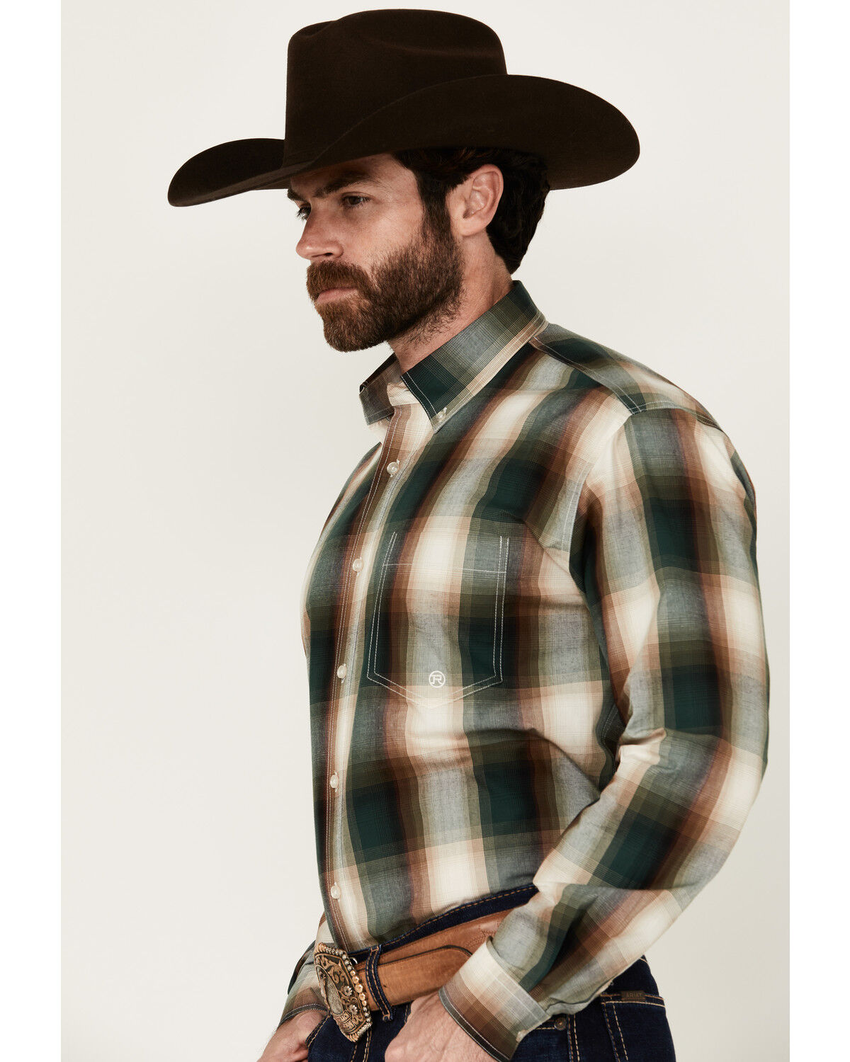 Image #2 - Roper Men's Amarillo Plaid Print Long Sleeve Button-Down Western Shirt, Multi, hi-res