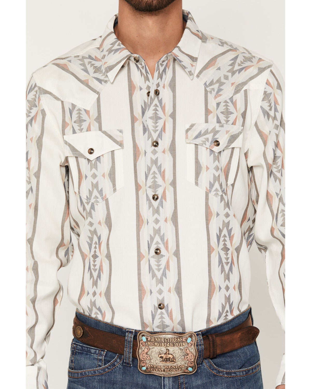 Image #3 - Cody James Men's Cowboy Boogie Southwestern Stripe Print Long Sleeve Snap Western Shirt - Tall, Ivory, hi-res