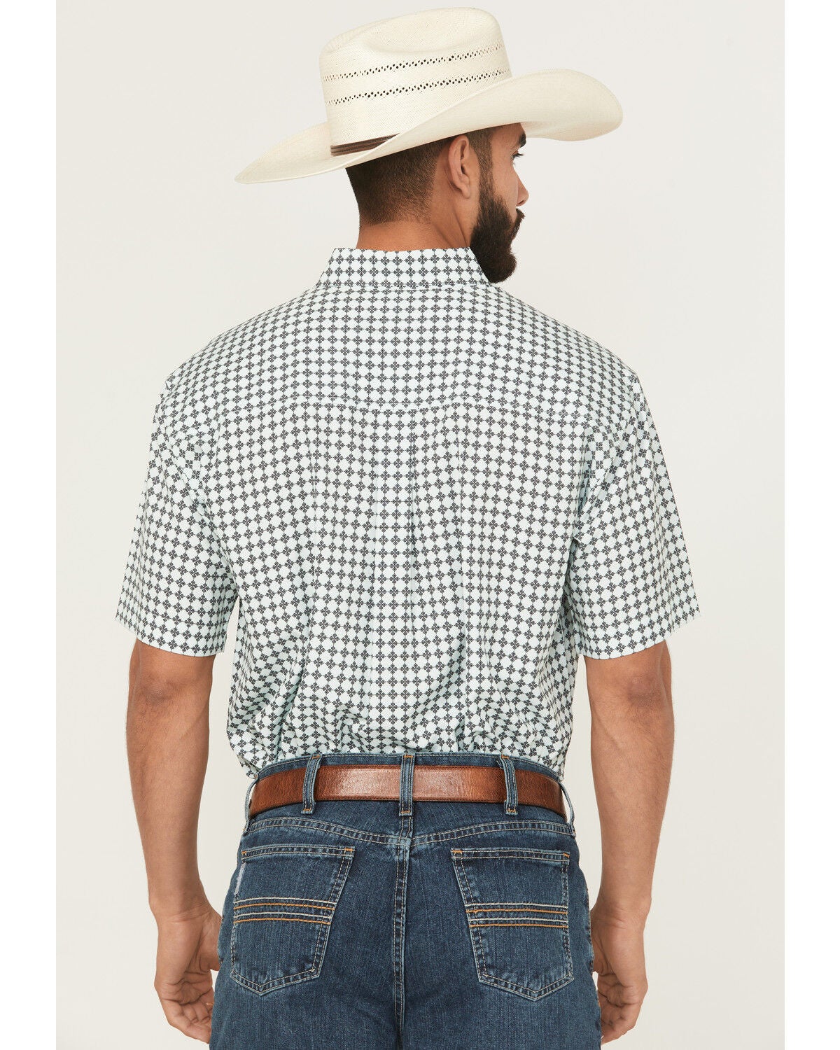 Image #4 - Cinch Men's Geo Print Arenaflex Short Sleeve Button-Down Performance Stretch Western Shirt, Mint, hi-res