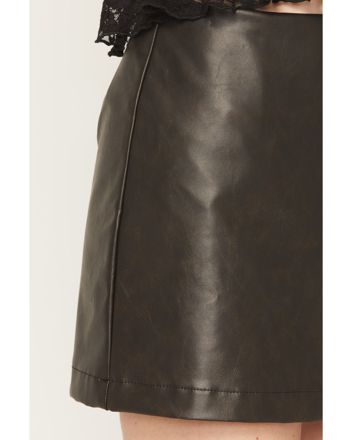 Image #2 - Shyanne Women's Distressed Faux Leather Mini Skort, Brown, hi-res