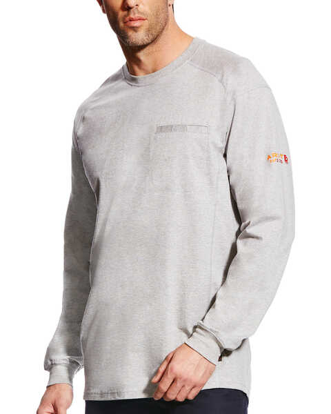 Image #1 - Ariat Men's FR Air Crew Long Sleeve Work Shirt - Tall, Grey, hi-res