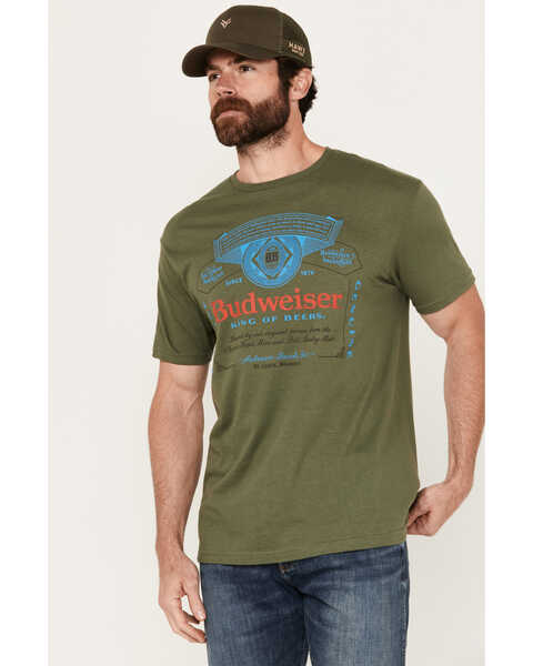 Image #1 - Brew City Beer Gear Men's Budweiser Logo Short Sleeve Graphic T-Shirt, Green, hi-res
