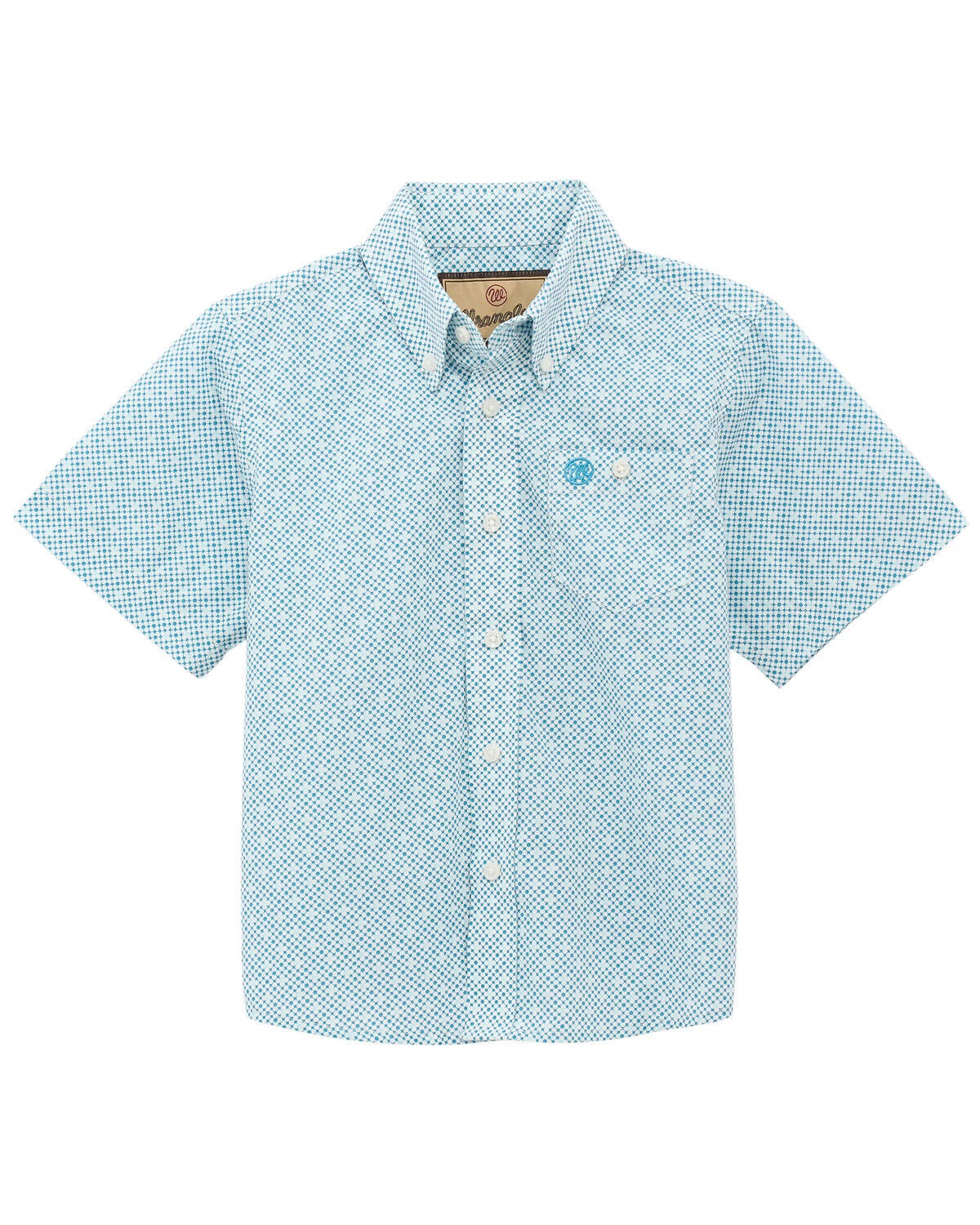 Image #1 - Wrangler Boys' Geo Print Short Sleeve Button-Down Western Shirt, Blue, hi-res