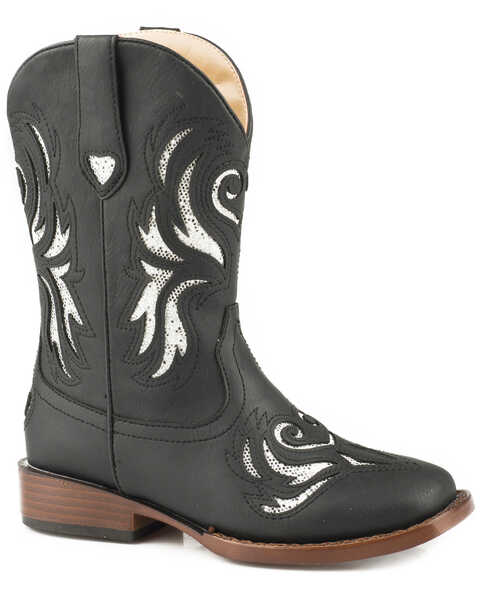 Roper Girls' Black Glitter Breeze Western Boots - Square Toe, Black, hi-res