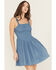 Image #2 - Rock & Roll Denim Women's Medium Wash Buckle Strap Sleeveless Denim Mini Dress, Medium Wash, hi-res