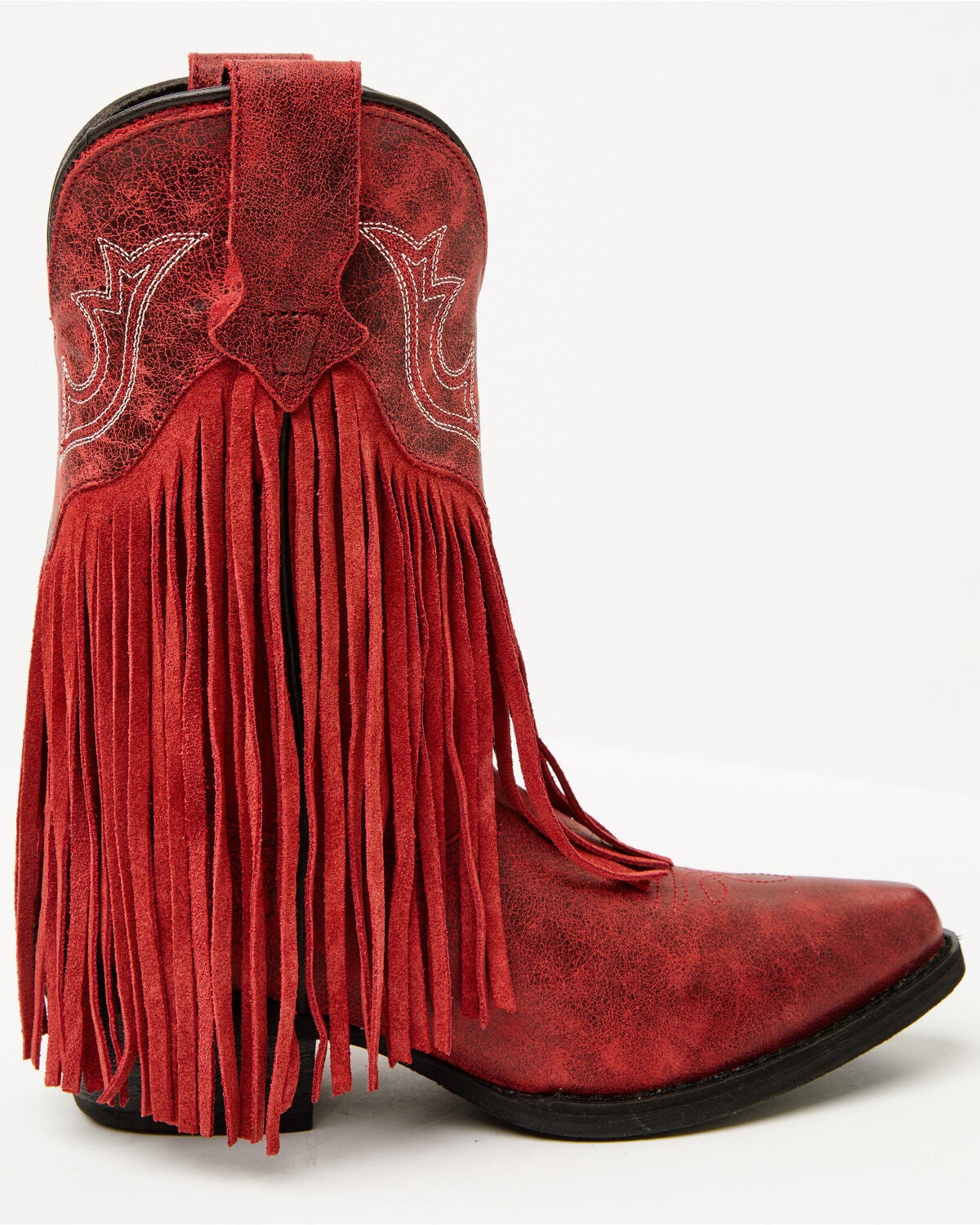 Image #2 - Dan Post Girls' Happy Trails Fringe Western Boots - Round Toe, Red, hi-res