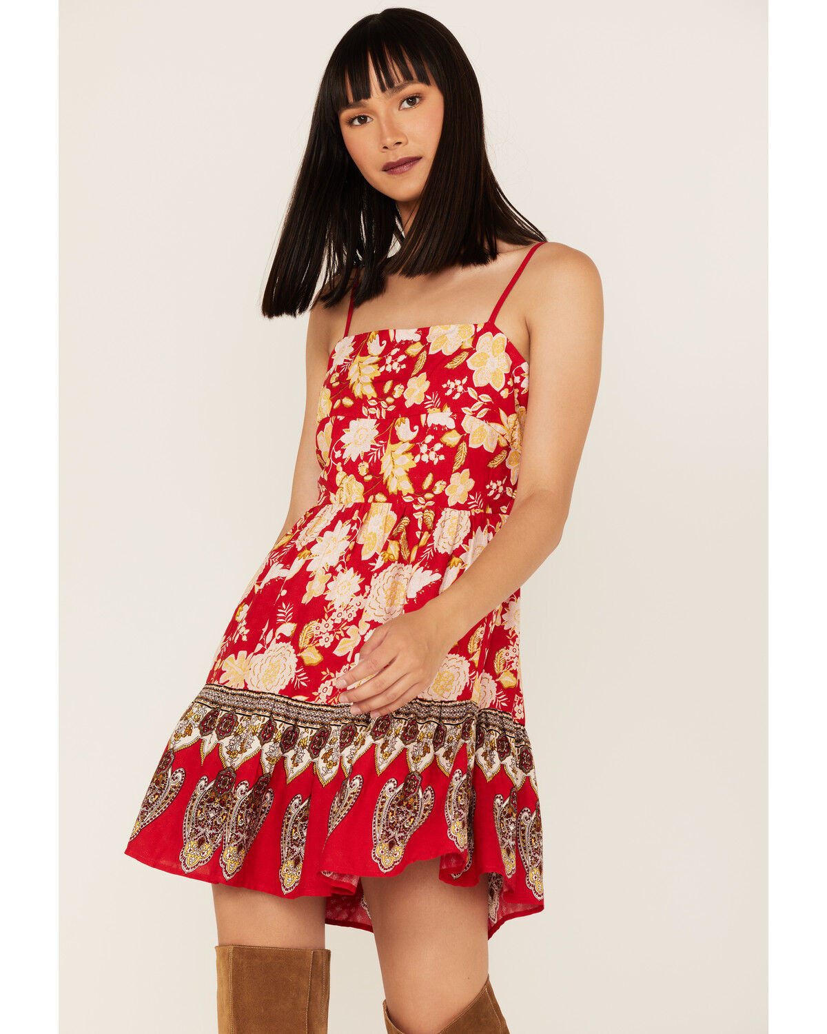Image #1 - Band of the Free Women's Love Is All Around Floral Print Sleeveless Mini Dress, Red, hi-res