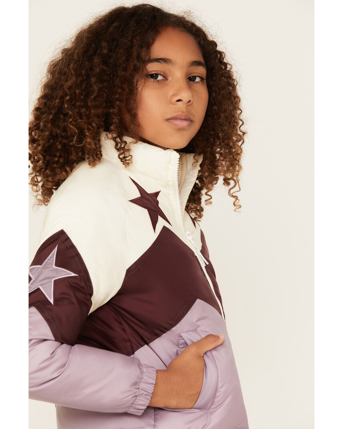 Image #2 - Shyanne Girls' Chevron Color Block Star Jacket, Pink, hi-res