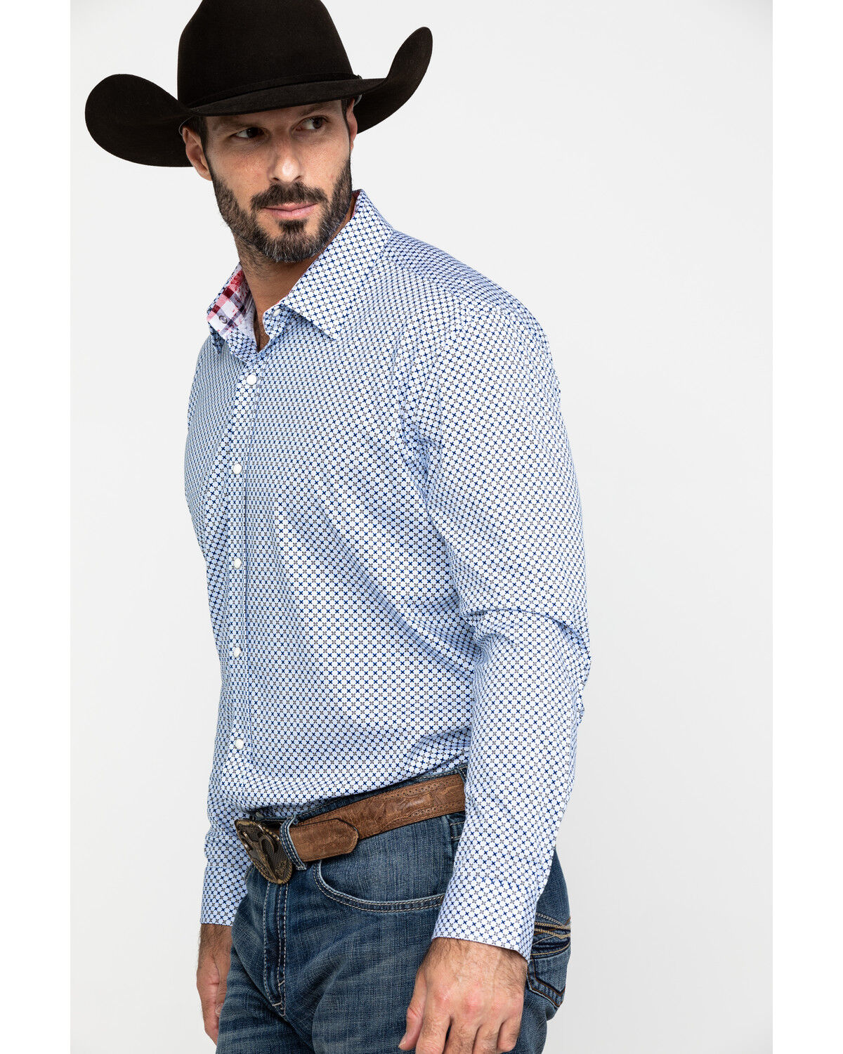 Image #3 - Scully Signature Soft Series Men's X Geo Print Long Sleeve Western Shirt, Blue, hi-res