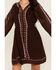 Image #3 - Shyanne Women's Georgette Embroidered Long Sleeve Mini Dress, Chocolate, hi-res