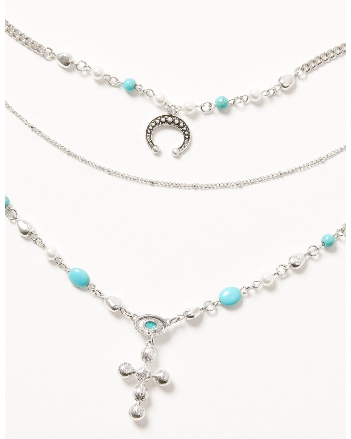 Shyanne Women's Layered Cross Necklace, Silver, hi-res