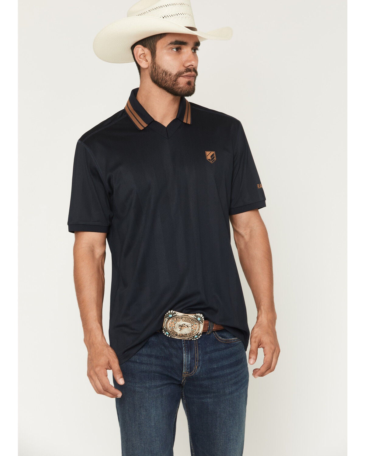 RANK 45&reg; Men's Hoss Jersey Short Sleeve V-Neck Stretch Polo Shirt, Navy, hi-res