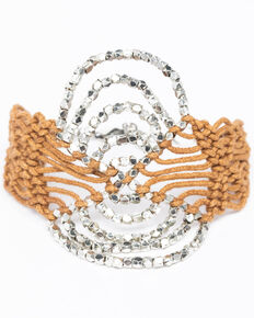 Shyanne Women's Chloe Silver Beaded Macrame Mix Bracelet, Brown, hi-res