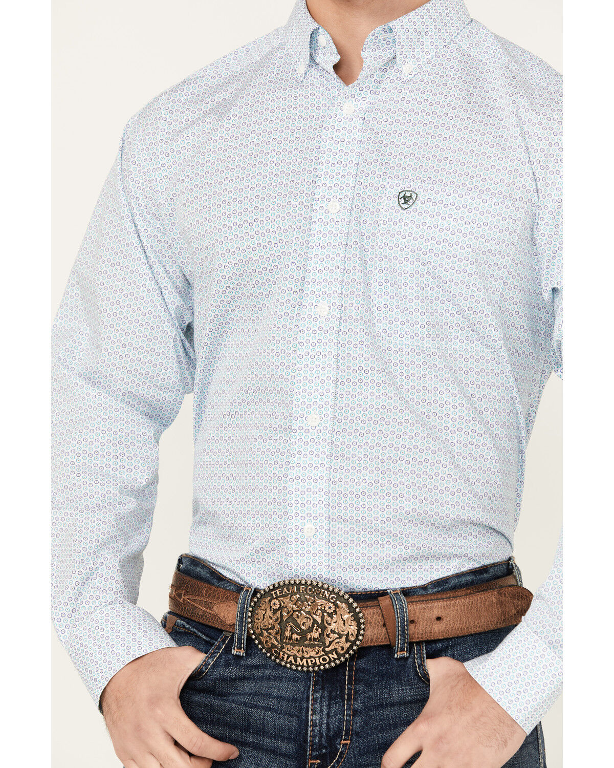 Image #3 - Ariat Men's Kolton Geo Print Long Sleeve Button-Down Western Shirt, White, hi-res