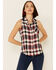 Shyanne Women's Navy Plaid Sleeveless Western Shirt, Navy, hi-res