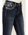 Image #4 - Miss Me Women's Dark Wash Mid Rise Barbed Wire Stitch Pocket Bootcut Stretch Denim Jeans, , hi-res