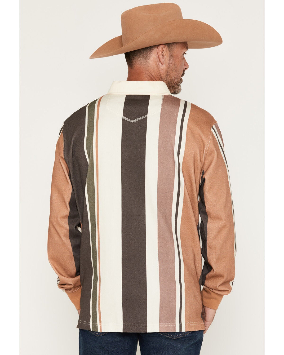 Image #4 - Zach Top X Kimes Ranch Men's Wyatt Striped Long Sleeve Button-Down Polo Shirt, Brown, hi-res