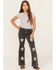 Image #1 - Rock & Roll Denim Girls' Glitter Star Print Flare Stretch Jeans, Black, hi-res