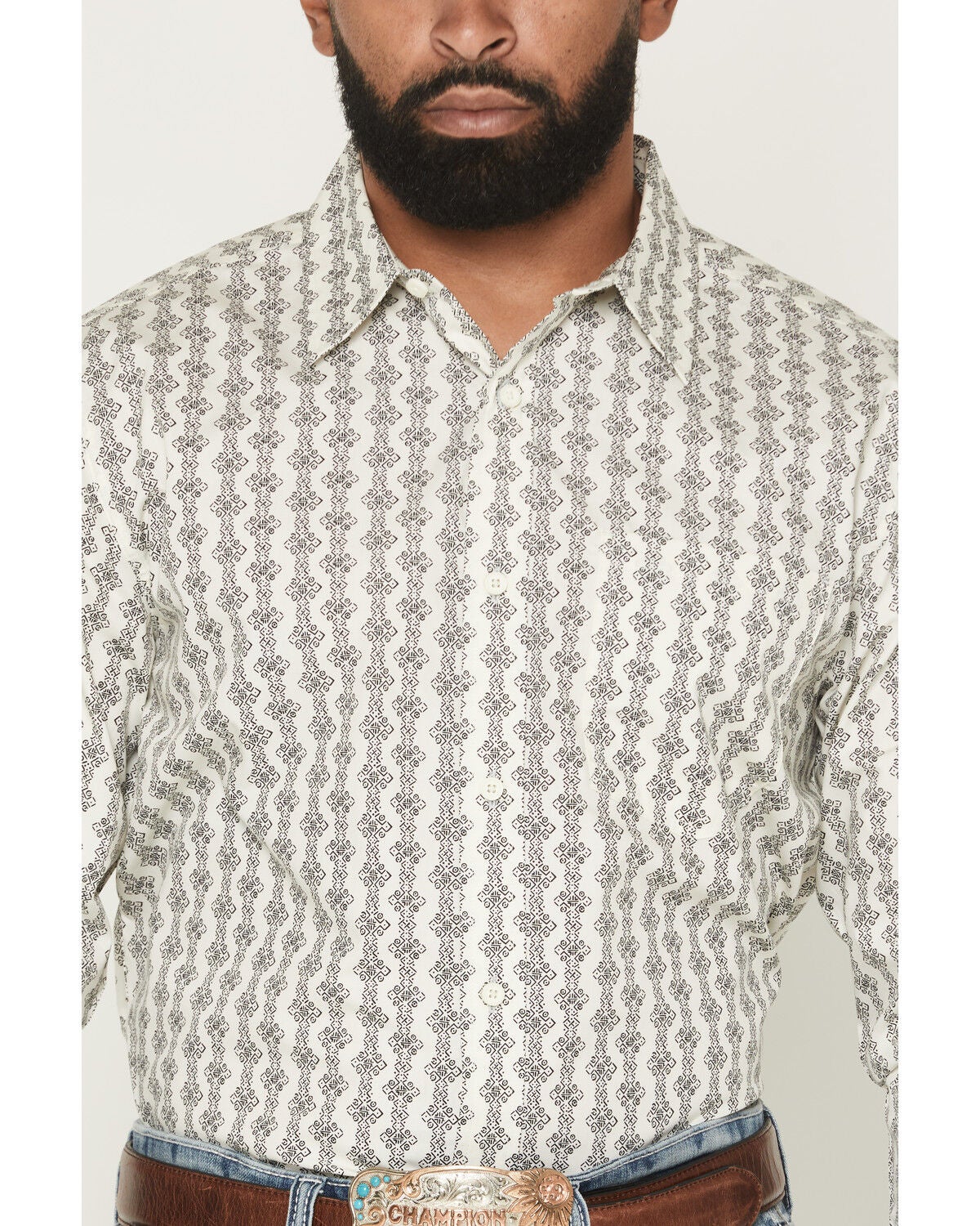 Image #3 - Gibson Trading Co Men's Pool Hall Stripe Print Long Sleeve Button-Down Western Shirt, Ivory, hi-res