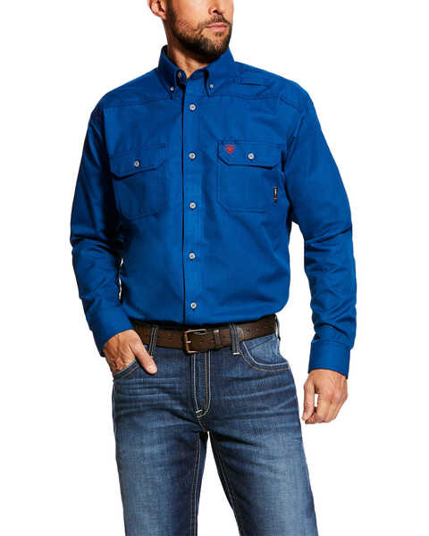 Ariat Men's FR Featherlight Long Sleeve Button Down Work Shirt - Tall , Blue, hi-res
