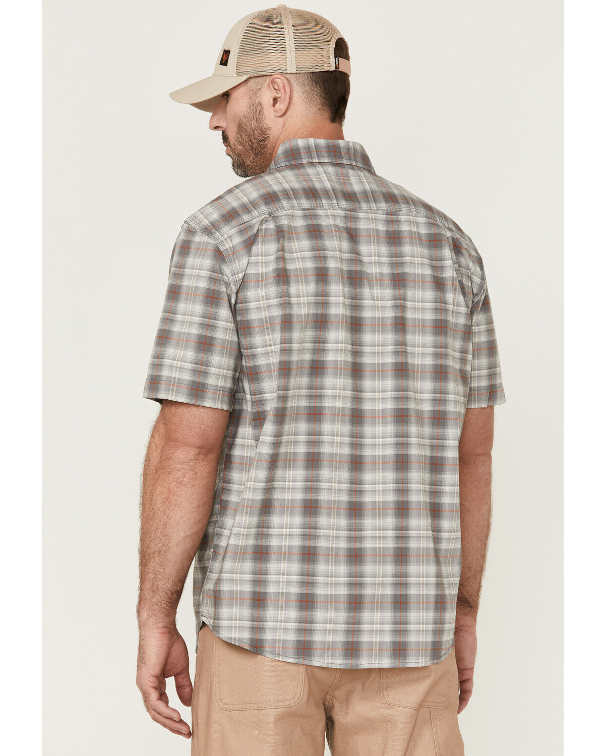 Image #4 - Carhartt Men's Rugged Flex Steel Plaid Print Relaxed Short Sleeve Snap Western Shirt, Steel, hi-res