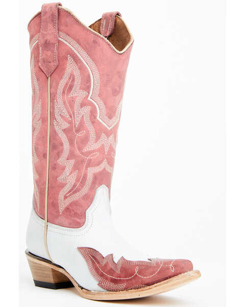 Corral Women's Wingtip Overlay Western Boots - Snip Toe , Pink, hi-res