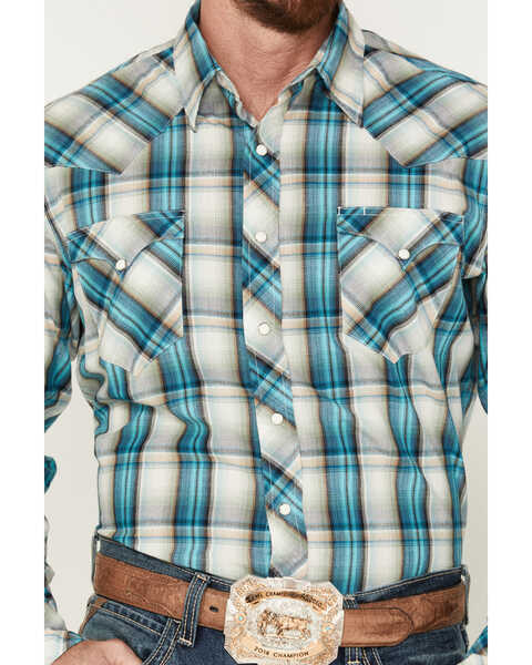 Image #3 - Roper Men's West Made Large Plaid Print Long Sleeve Snap Western Shirt , Green, hi-res