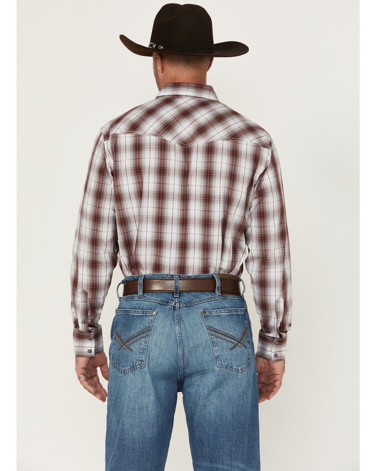 Image #4 - Wrangler 20X Men's Plaid Print Long Sleeve Snap Stretch Western Shirt, Wine, hi-res