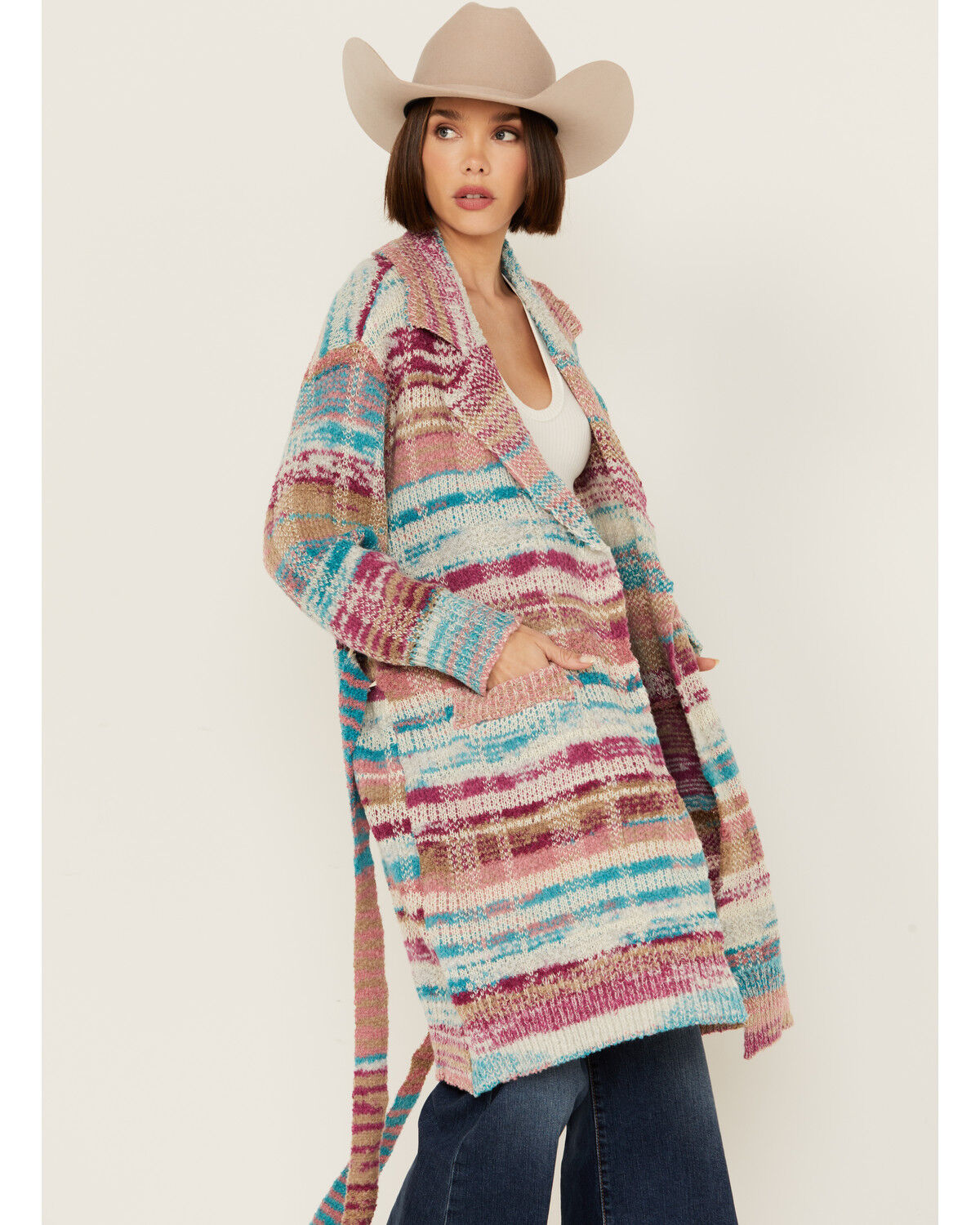 Image #2 - Room 34 Women's Color Block Cardigan, Periwinkle, hi-res