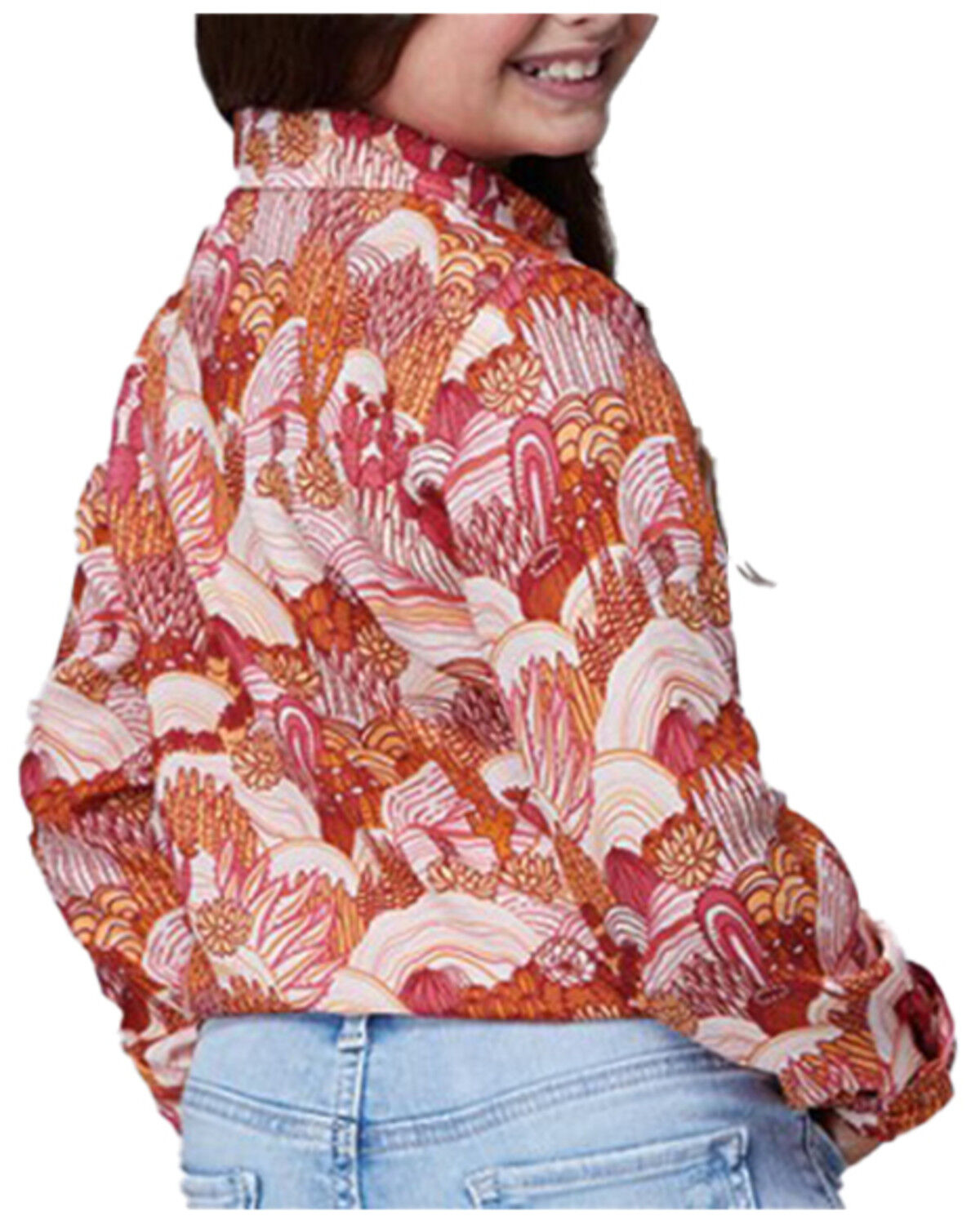 Image #2 - Roper Girls' Cactus Print Long Sleeve Snap Western Shirt, Pink, hi-res