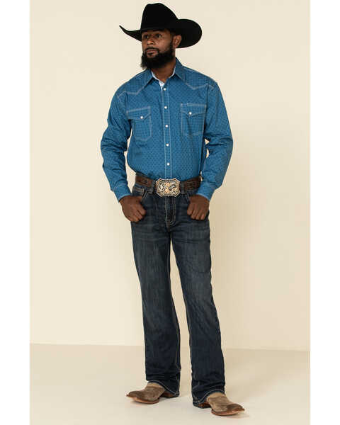 Image #2 - Rough Stock By Panhandle Men's Los Nietos Geo Print Long Sleeve Western Shirt , Blue, hi-res