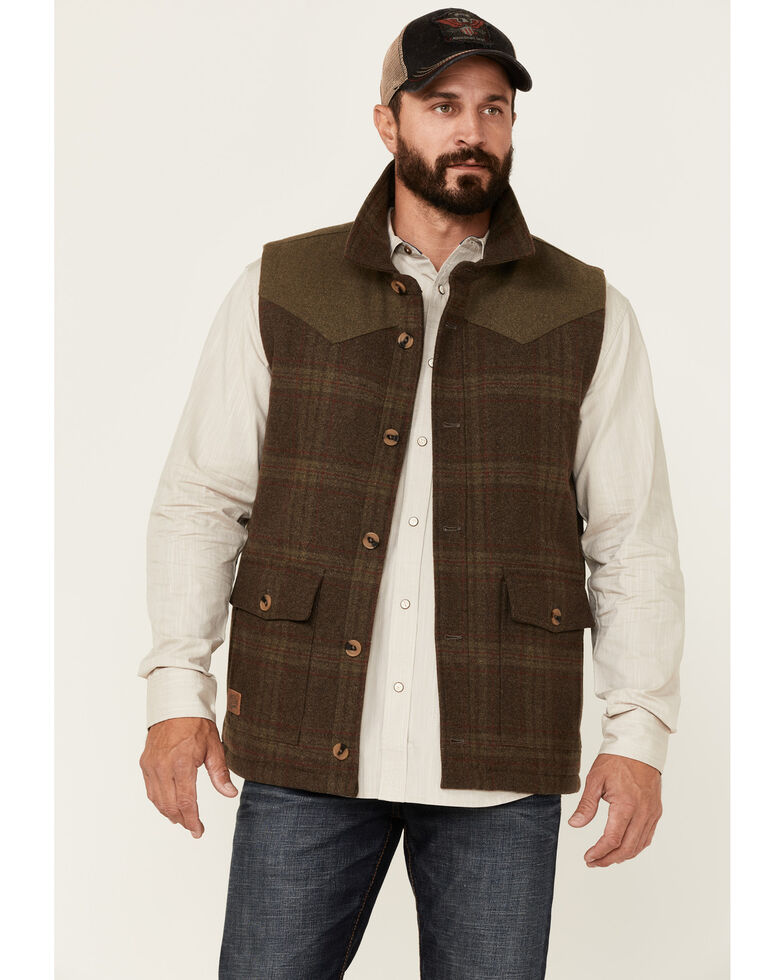 Moonshine Spirit Men's Brown Alpaca Plaid Button-Front Wool Vest, Brown, hi-res