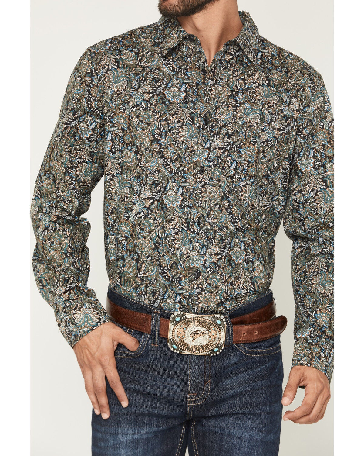 Image #3 - Gibson Trading Co Men's Last Call Paisley Print Long Sleeve Butt-Down Western Shirt - Big, Black, hi-res