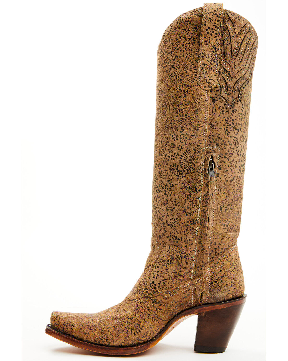 Image #3 - Corral Women's Stamped Floral Suede Tall Western Boots - Snip Toe, Sand, hi-res
