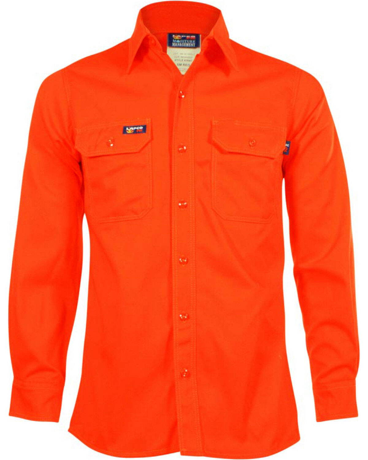 Image #1 - Lapco Men's FR Long Sleeve Button Down Work Shirt, Orange, hi-res