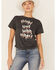 Image #1 - Shyanne Women's Charcoal Drinks Well With Others Graphic Tie-Bottom Short Sleeve Tee , Charcoal, hi-res