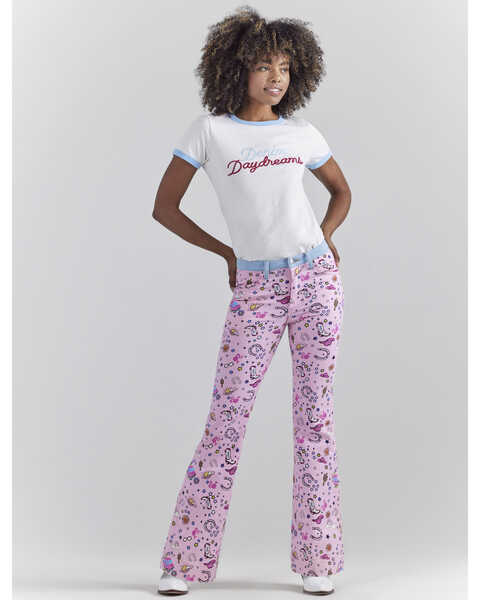 Image #2 - Wrangler® X Barbie™ Women's Denim Daydreams Slim Ringer Tee, White, hi-res