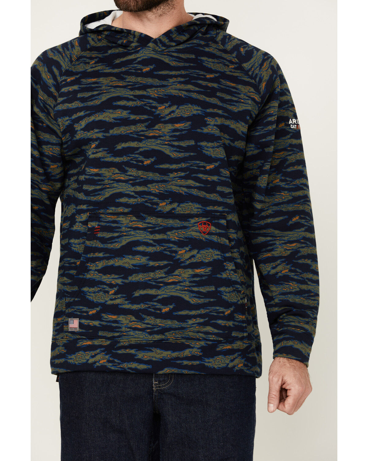 Image #3 - Ariat Men's FR Smoke Hooded Sweatshirt, Blue, hi-res