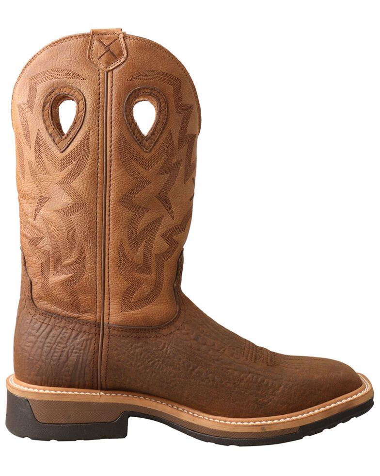 Twisted X Men's Lite Cowboy Western Work Boots - Wide Square Toe, Brown, hi-res