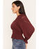 Image #2 - Miss Me Women's Smocked Waist Long Sleeve Blouse, Burgundy, hi-res