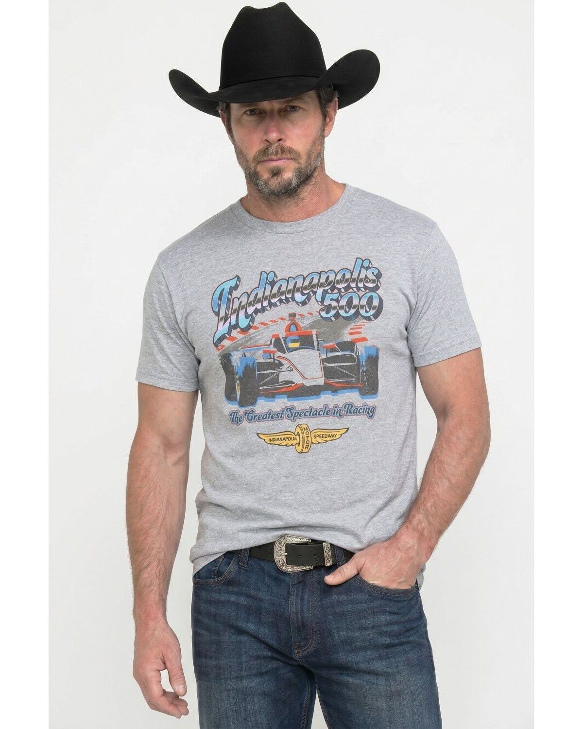 Image #1 - Americana Men's Indy 500 Chrome Short Sleeve Graphic T-Shirt, Charcoal, hi-res