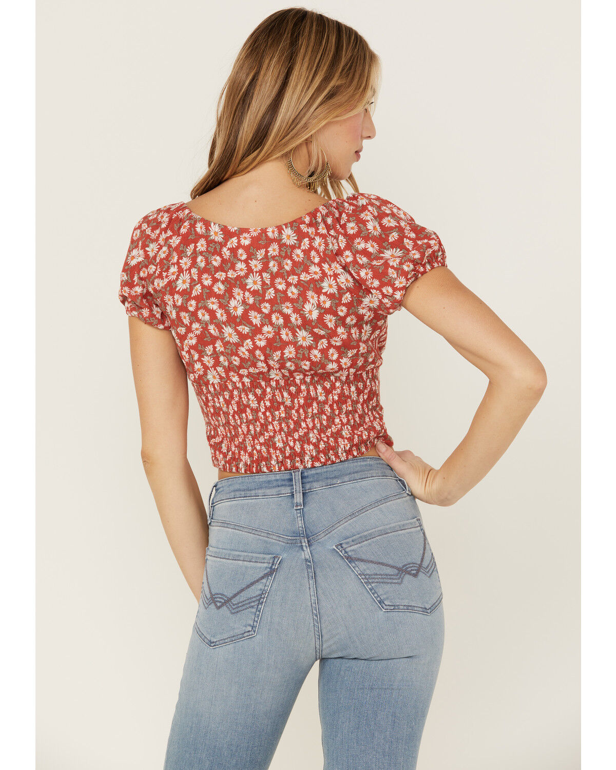 Image #3 - Idyllwind Women's Bay Cove Floral Crop Peasant Top, Brick Red, hi-res
